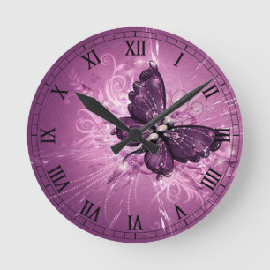 purple butterfly round clock