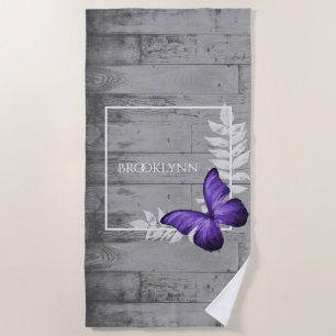 Purple Butterfly Rustic Beach Towel