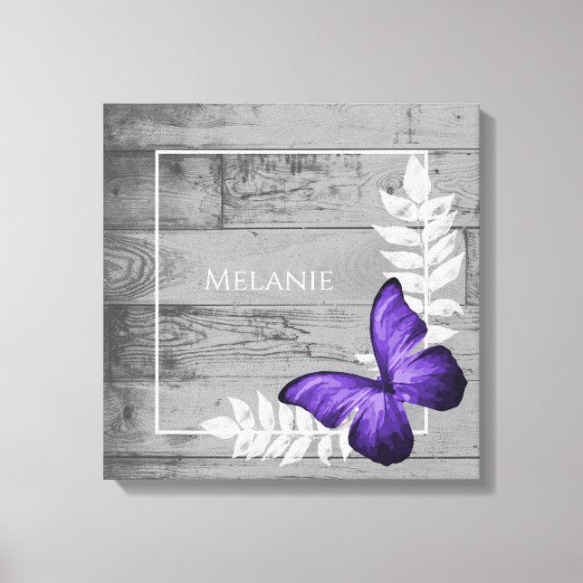 Purple Butterfly Rustic Canvas Print (Front)