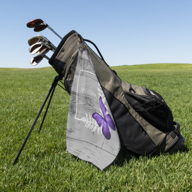 Purple Butterfly Rustic Golf Towel (Green)