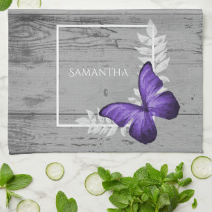 Purple Butterfly Rustic Kitchen Towel