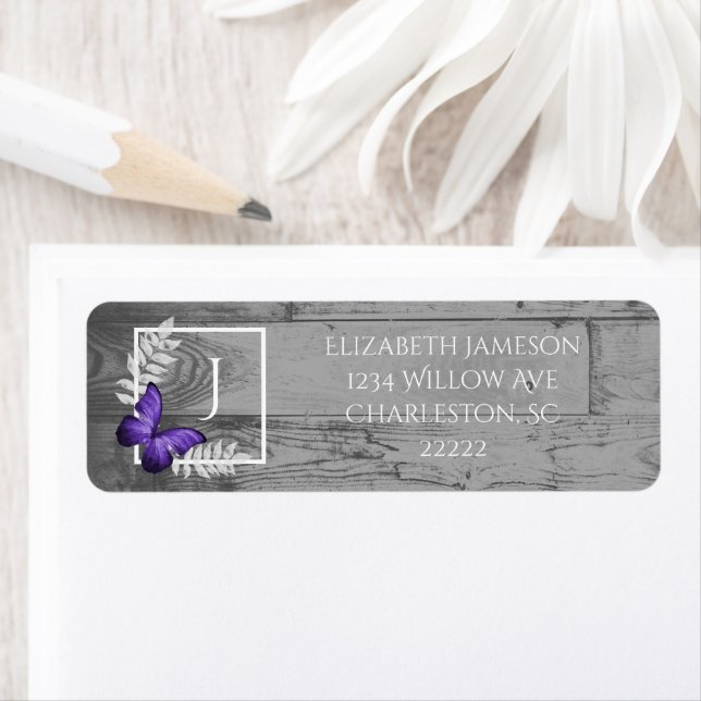 Purple Butterfly Rustic Label (Insitu)