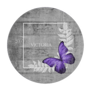 Purple Butterfly Rustic Personalised Cutting Board