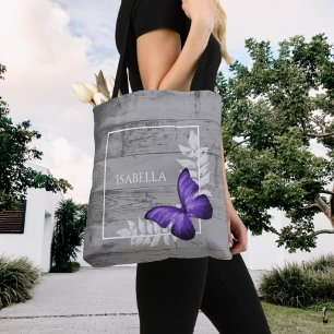 Purple Butterfly Rustic Personalised Tote Bag