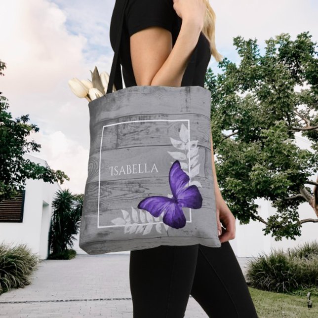 Purple Butterfly Rustic Personalised Tote Bag (Purple Butterfly Rustic Personalized Tote Bag)