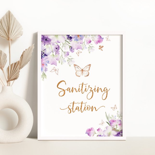 Purple butterfly Sanitising Station Poster (Creator Uploaded)