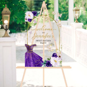 Purple Butterfly Sweet 16 Welcome Acrylic Sign