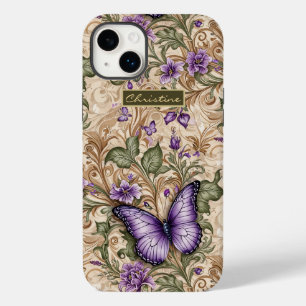 Purple Butterfly Taupe and Sage Herbal Case-Mate iPhone 14 Plus Case