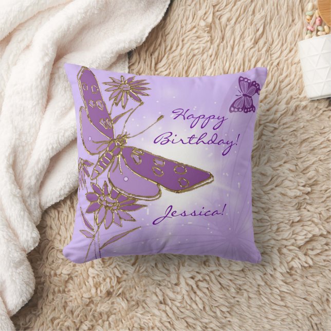 Purple Butterfly Throw Pillow (Blanket)