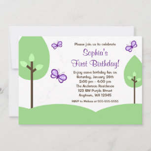 Purple Butterfly Trees Girl Birthday Invitation