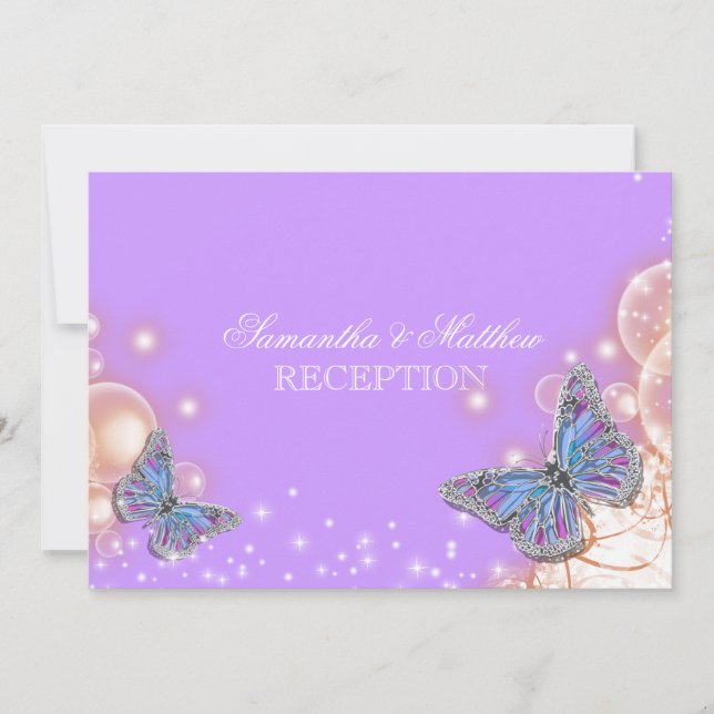 Purple butterfly wedding reception invitation (Front)
