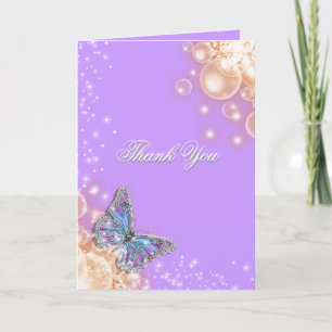 Purple butterfly wedding thank you card