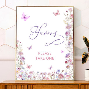 Purple Butterfly Wildflowers Baby Shower Favours Poster