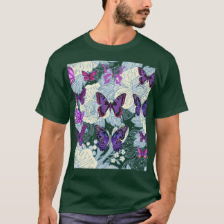 Purple Butterfly With Blue Flowers Aesthetic T-Shirt