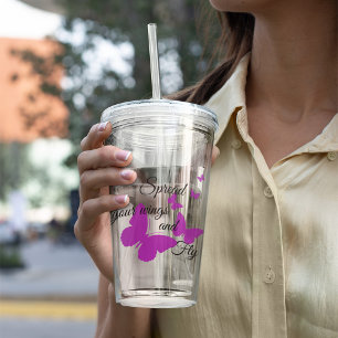 Purple Butterfly with Custom Message Acrylic Tumbler