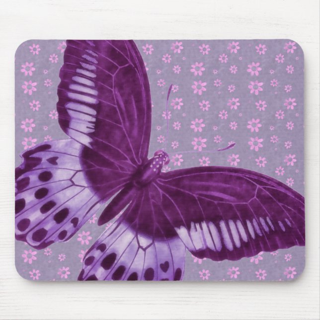Purple Butterfly with Floral Pattern Mouse Pad (Front)