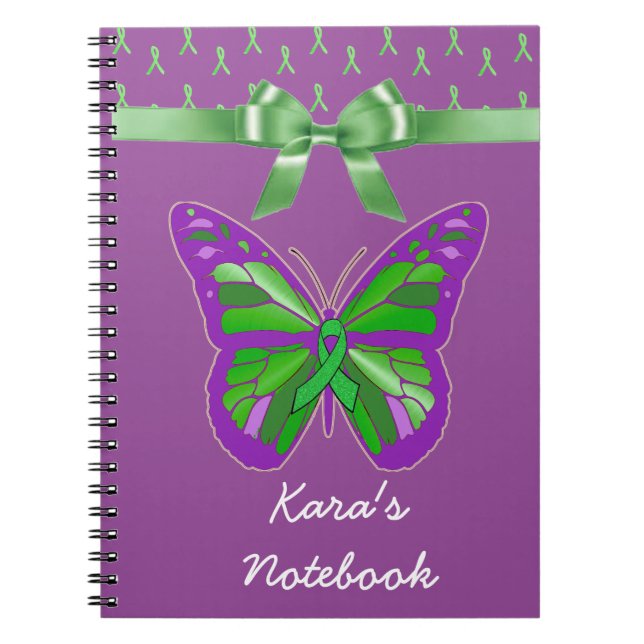 Purple Butterfly with Lyme Green Ribbon Notebook (Front)