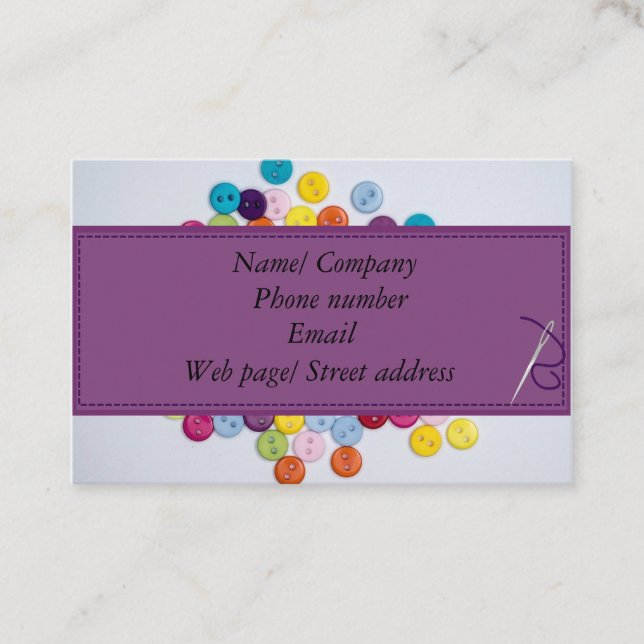 Purple buttons business card 8.5 cm x 5.5cm (Front)