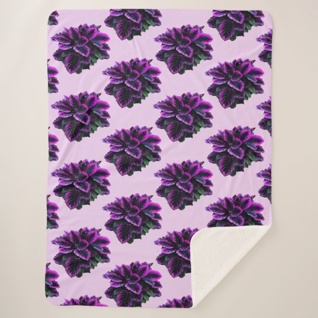 PURPLE CALATHEA  SHERPA BLANKET (Front)