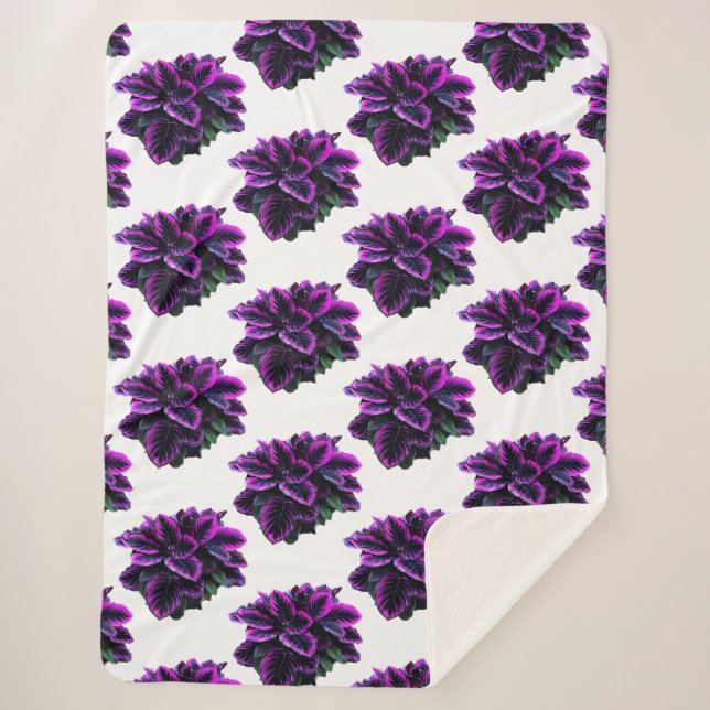 PURPLE CALATHEA  SHERPA BLANKET (Front)