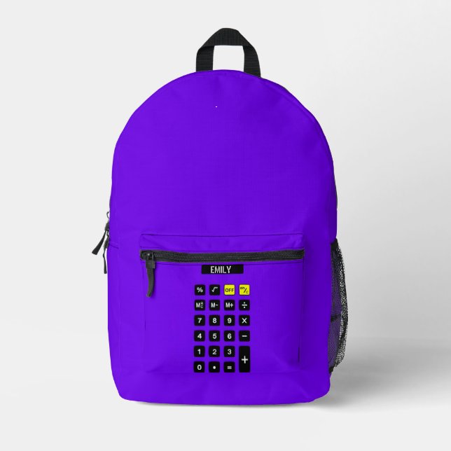 Purple Calculator With Name  Printed Backpack (Front)