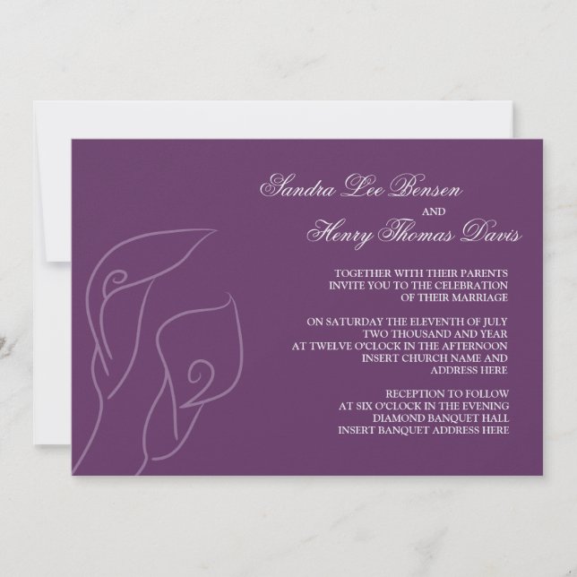 Purple Calla Lilies Wedding Invitation (Front)
