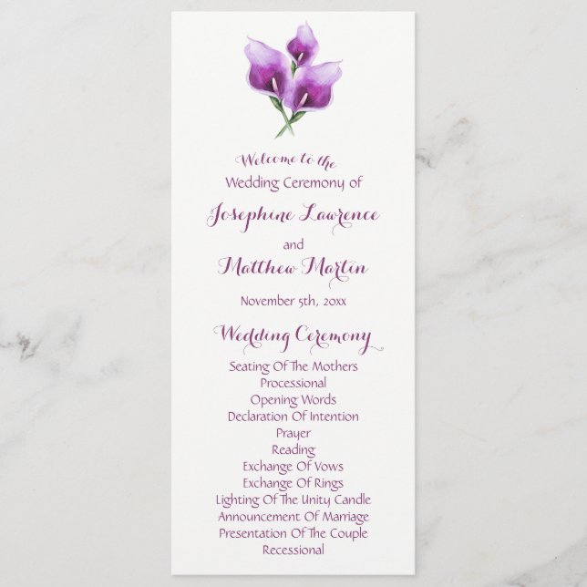 Purple Calla Lily Floral Wedding Ceremony Programs Programme (Front)