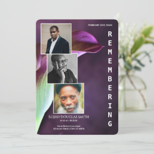 Purple Calla Lily Funeral Program with 3 Photos Announcement