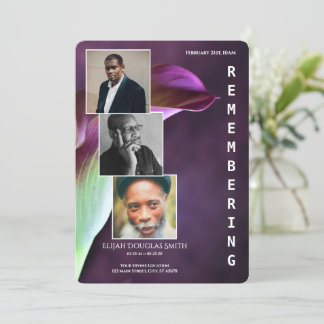 Purple Calla Lily Funeral Program with 3 Photos Announcement