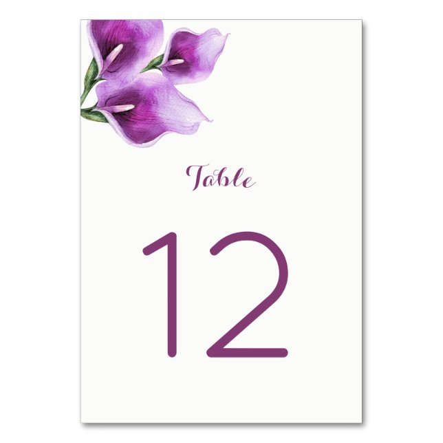 Purple Calla Lily Table Number Cards (Back)