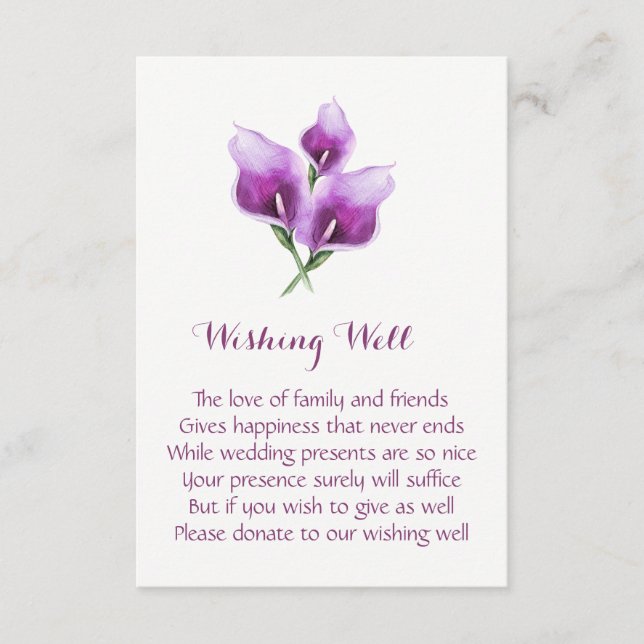 Purple Calla Lily Wedding Wishing Well Cards (Front)