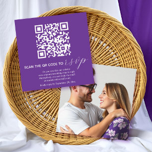Purple calligraphy QR code RSVP photo wedding Enclosure Card