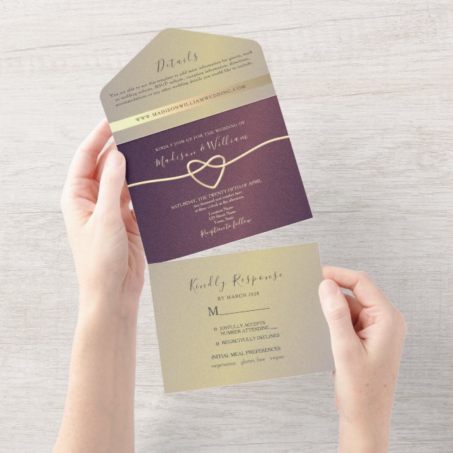 Purple Calligraphy Wedding All In One Invitation (Tearaway)