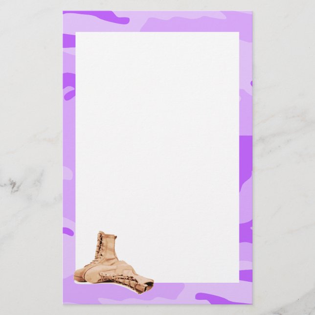 Purple Camo and Combat Boots Stationery (Front)