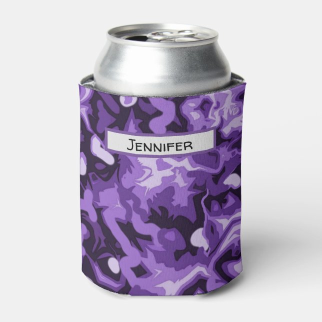 Purple Camo Can Bottle Cooler Stocking Stuffer (Can Front)