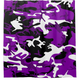 purple camouflage black white camo shower curtain
