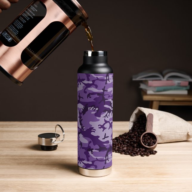 Purple Camouflage, Military, Army Water Bottle (Coffee)