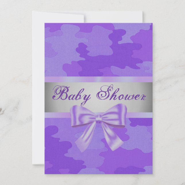 Purple Camouflage Purple Bow Baby Shower Invite (Front)