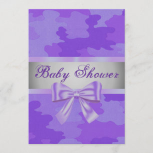 Purple Camouflage Purple Bow Baby Shower Invite
