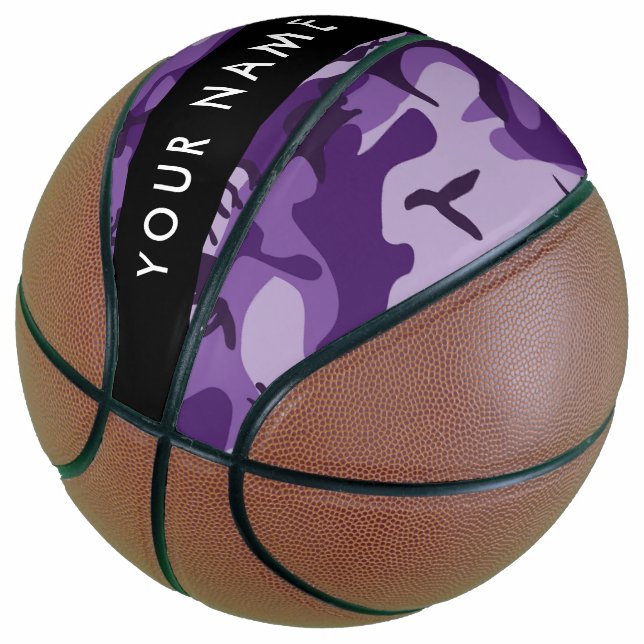Purple Camouflage Your name Personalise Basketball (Angled)