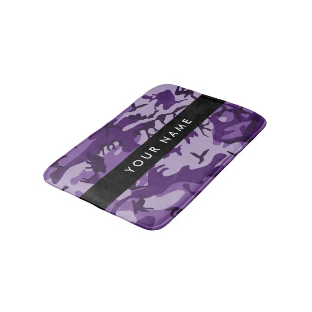 Purple Camouflage Your name Personalise Bath Mat (Angled)