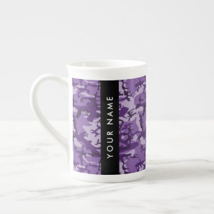 Purple Camouflage Your name Personalise Bone China Mug