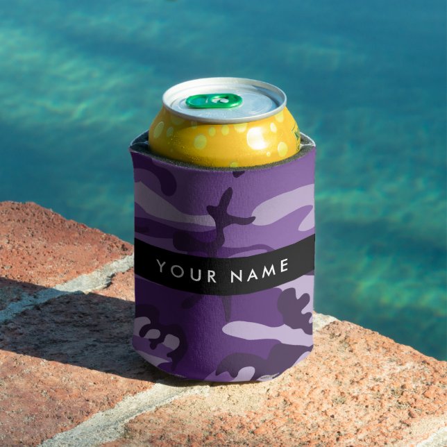 Purple Camouflage Your name Personalise Can Cooler (In Situ Pool)