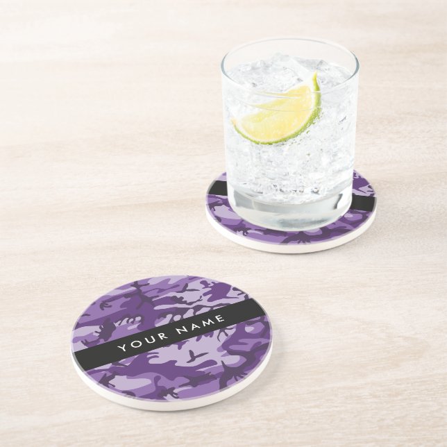 Purple Camouflage Your name Personalise Coaster (Side)
