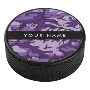 Purple Camouflage Your name Personalise Hockey Puck
