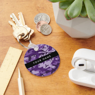 Purple Camouflage Your name Personalise Key Ring