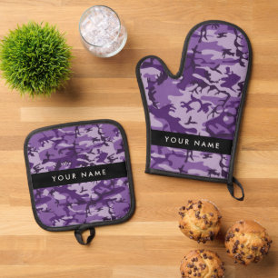Purple Camouflage Your name Personalise Oven Mitt & Pot Holder Set