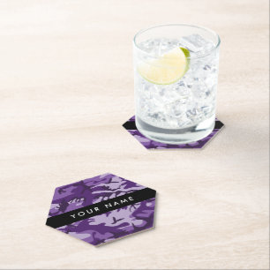 Purple Camouflage Your name Personalise Paper Coaster
