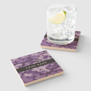Purple Camouflage Your name Personalise Stone Coaster