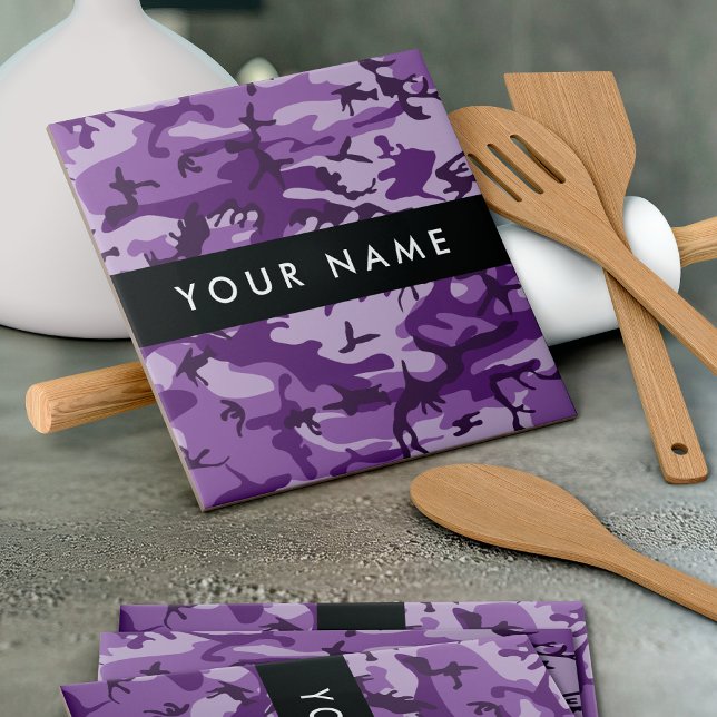 Purple Camouflage Your name Personalise Tile (Creator Uploaded)